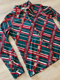 Sm/Med - Vintage 70s Plaid / Art Deco / Disco Polyester Button Up Shirt