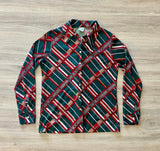 Sm/Med - Vintage 70s Plaid / Art Deco / Disco Polyester Button Up Shirt