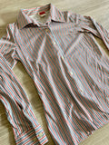 Small - Vintage 80s Striped Business / Secretary / Office Polyester Button Up Shirt