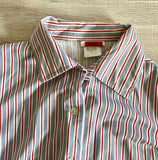 Small - Vintage 80s Striped Business / Secretary / Office Polyester Button Up Shirt
