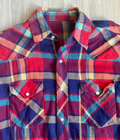 Medium - Vintage 80s Plaid Flannel Western Pearlsnap Shirt