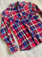 Medium - Vintage 80s Plaid Flannel Western Pearlsnap Shirt