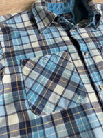 Sm/Med - Vintage 70s Baby Blue Plaid Flannel Button-Up Board Shirt / Shacket