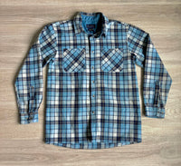 Sm/Med - Vintage 70s Baby Blue Plaid Flannel Button-Up Board Shirt / Shacket