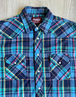 Medium - Vintage 80s Wrangler Plaid Flannel Western Pearlsnap Shirt