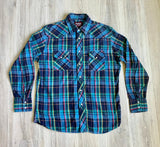 Medium - Vintage 80s Wrangler Plaid Flannel Western Pearlsnap Shirt