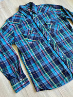 Medium - Vintage 80s Wrangler Plaid Flannel Western Pearlsnap Shirt
