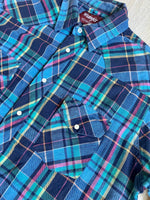 Medium - Vintage 80s Wrangler Plaid Flannel Western Pearlsnap Shirt