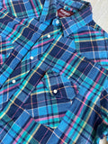Medium - Vintage 80s Wrangler Plaid Flannel Western Pearlsnap Shirt