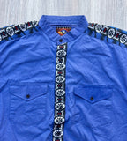 Large - Vintage 90s Painted Mesa Cobalt Blue/ Southwest Striped Band Collar Button Up Shirt