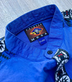 Large - Vintage 90s Painted Mesa Cobalt Blue/ Southwest Striped Band Collar Button Up Shirt