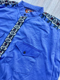 Large - Vintage 90s Painted Mesa Cobalt Blue/ Southwest Striped Band Collar Button Up Shirt