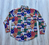 Vintage 90s Wild Abstract Print Button Up Shirt (Men's Large)