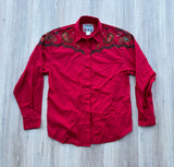 Sm/Med - Vintage 90s Wrangler Solid Red Beaded Button Up Shirt