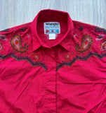 Sm/Med - Vintage 90s Wrangler Solid Red Beaded Button Up Shirt