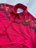 Sm/Med - Vintage 90s Wrangler Solid Red Beaded Button Up Shirt