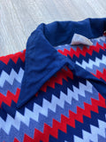 Womens XS/S - Vintage 70s Chevron / Zigzag Striped Nylon Bowling / Tennis Polo Shirt