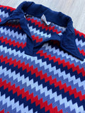 Womens XS/S - Vintage 70s Chevron / Zigzag Striped Nylon Bowling / Tennis Polo Shirt