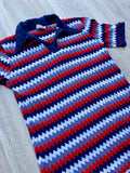 Womens XS/S - Vintage 70s Chevron / Zigzag Striped Nylon Bowling / Tennis Polo Shirt