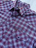 Med/Lrg - Vintage 70s Wrangler Maroon/White Plaid Pearlsnap Shirt