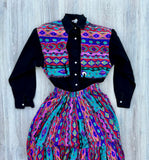 Medium - Vintage 90s Circle T Southwestern / Black Shirt & Skirt