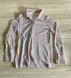 Small - Vintage 80s Striped Business / Secretary / Office Polyester Button Up Shirt