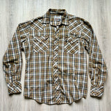 Med/Lrg - Vintage 70s ATB Western Brown/Beige/Yellow Plaid Pearlsnap Shirt