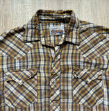 Med/Lrg - Vintage 70s ATB Western Brown/Beige/Yellow Plaid Pearlsnap Shirt