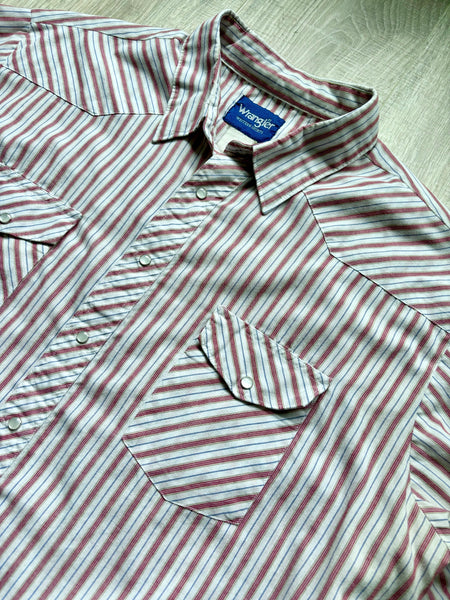 2X/3X - Vintage 90s Wrangler White/Red Thin Striped Pearlsnap Shirt