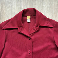 Vintage 70s Maroon Polyester Leisure Suit / Disco Jacket (Womens Small)