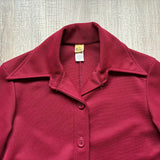 Vintage 70s Maroon Polyester Leisure Suit / Disco Jacket (Womens Small)