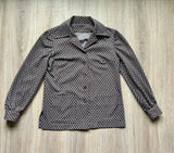 Sm/Med - Vintage 70s Brown / White Diamond Button Up Shirt / Blouse