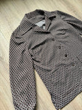 Sm/Med - Vintage 70s Brown / White Diamond Button Up Shirt / Blouse