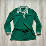 Small - Vintage 70s Green Polyester Leisure Jacket w/Faux Undershirt & Belt