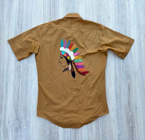 Sm/Med - Vintage 60s  Hand Painted Native American / Indian Short Sleeve Button Up Shirt