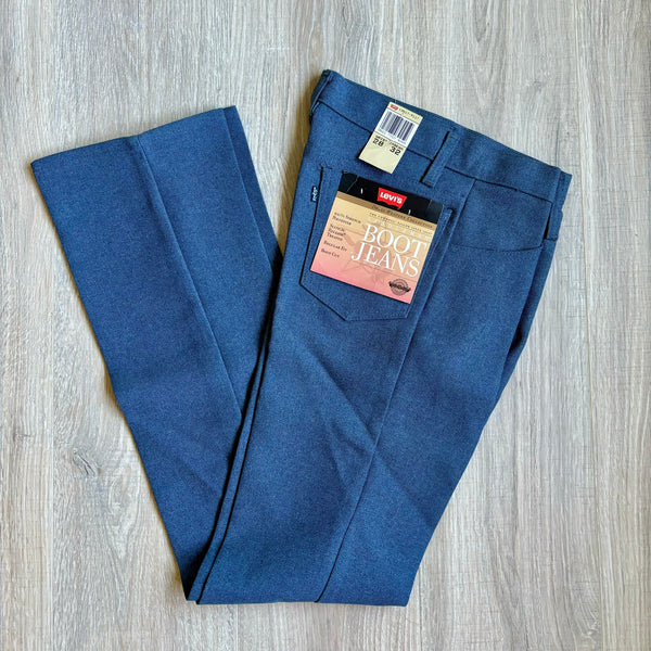 28x32 Heather Blue Vintage 80s Levis Saddleman Boot Jeans / Black Tab Polyester Western Dress Pants