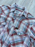Sm/Med - Vintage 70s Lee Beige/ Brown Plaid Western Pearlsnap Shirt