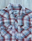 Sm/Med - Vintage 70s Lee Beige/ Brown Plaid Western Pearlsnap Shirt