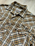 Med/Lrg - Vintage 70s ATB Western Brown/Beige/Yellow Plaid Pearlsnap Shirt