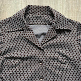 Sm/Med - Vintage 70s Brown / White Diamond Button Up Shirt / Blouse