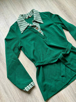 Small - Vintage 70s Green Polyester Leisure Jacket w/Faux Undershirt & Belt