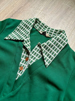 Small - Vintage 70s Green Polyester Leisure Jacket w/Faux Undershirt & Belt