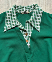 Small - Vintage 70s Green Polyester Leisure Jacket w/Faux Undershirt & Belt