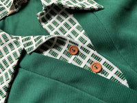 Small - Vintage 70s Green Polyester Leisure Jacket w/Faux Undershirt & Belt