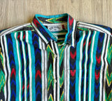 Med/Lrg - Vintage 90s Side Saddle Southwestern Striped Button Up Shirt