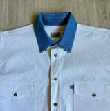 Med/Large - Vintage 90s Express Rider White w/Denim Collar Button Up Shirt