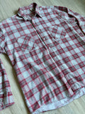 Large - Vintage 80s Gray/Red Plaid Flannel Button-Up Shirt