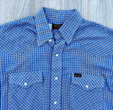 Sm/Med - Vintage 70s Wrangler Blue/White/Red Plaid Pearlsnap Shirt