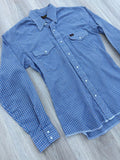 Sm/Med - Vintage 70s Wrangler Blue/White/Red Plaid Pearlsnap Shirt