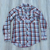 Sm/Med - Vintage 70s Lee Beige/ Brown Plaid Western Pearlsnap Shirt